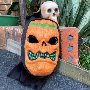 Spooky Halloween Orange & Green Adult Jack-O-Lantern Mask with Black Hood 🎃